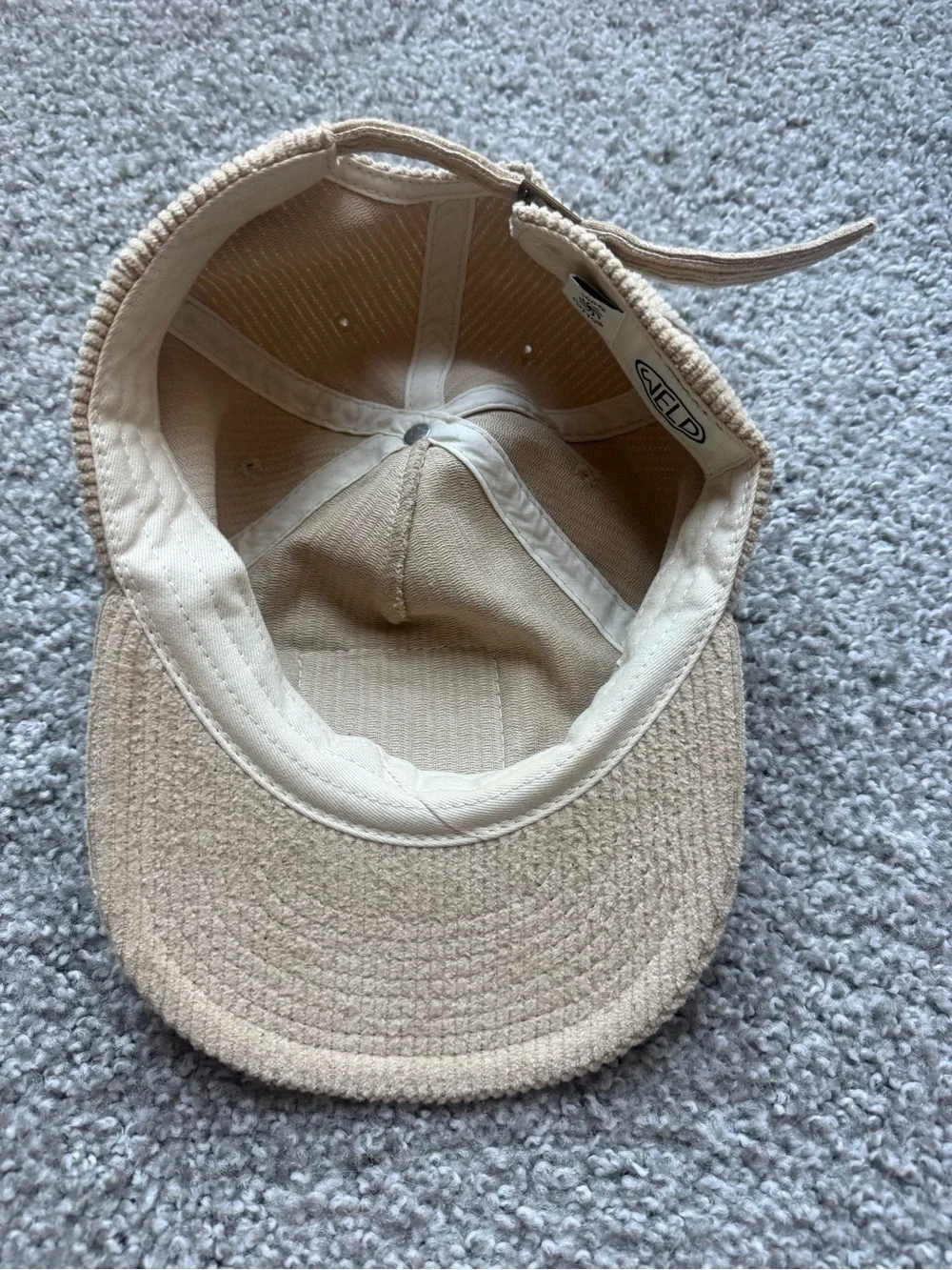 Beige Corduroy Cap with Mushroom Patch